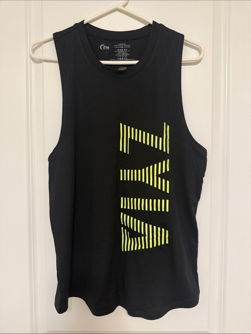 Women’s Black Tank Top with Neon Yellow Vertical Graphic